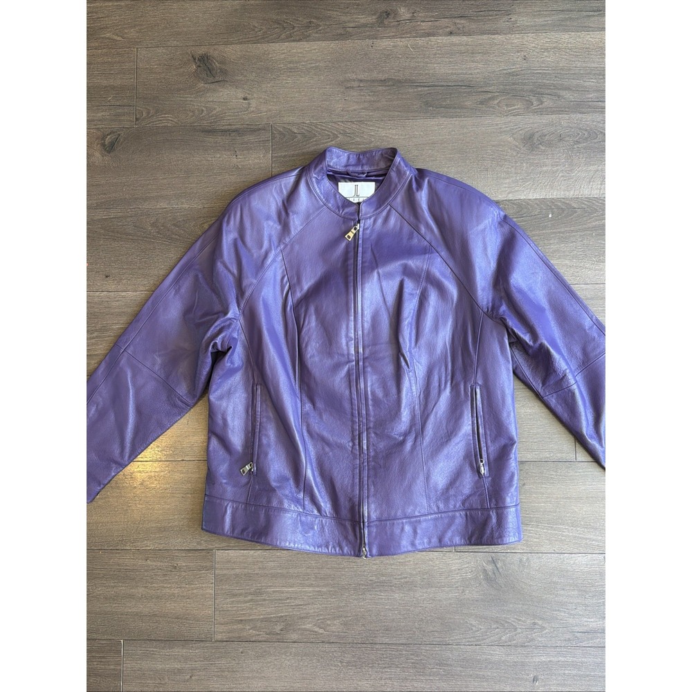 Vintage JL Studio Purple Leather Jacket Womens Size L Cafe Biker Style Grunge